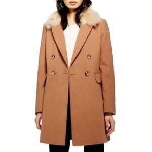 NWT Topshop Naomi Faux Fur Detachable Collar Coat Size 2